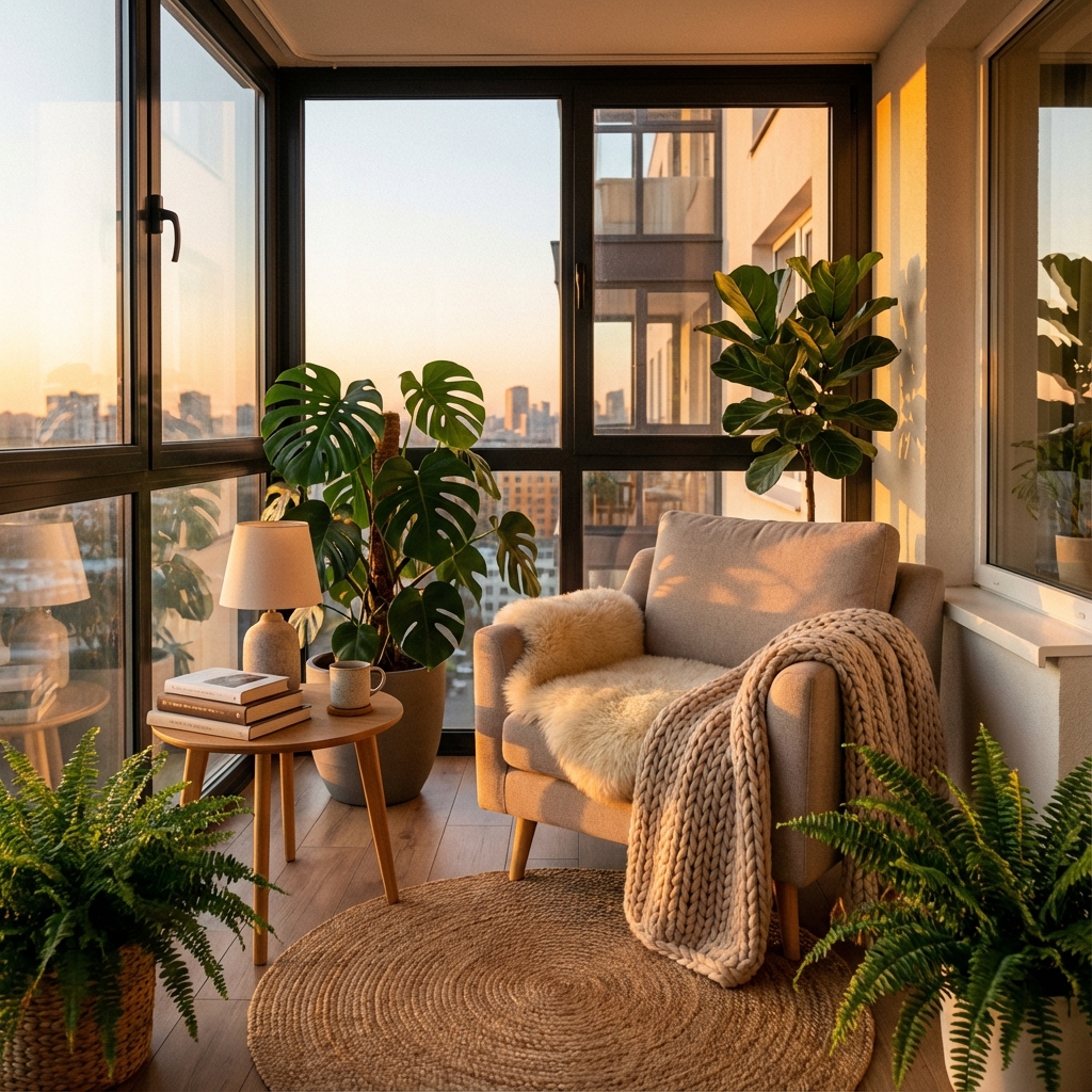 Moderný interiér zaskleného balkóna