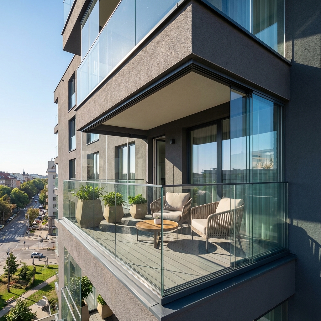 Realizácia zasklenia - sivý balkón
